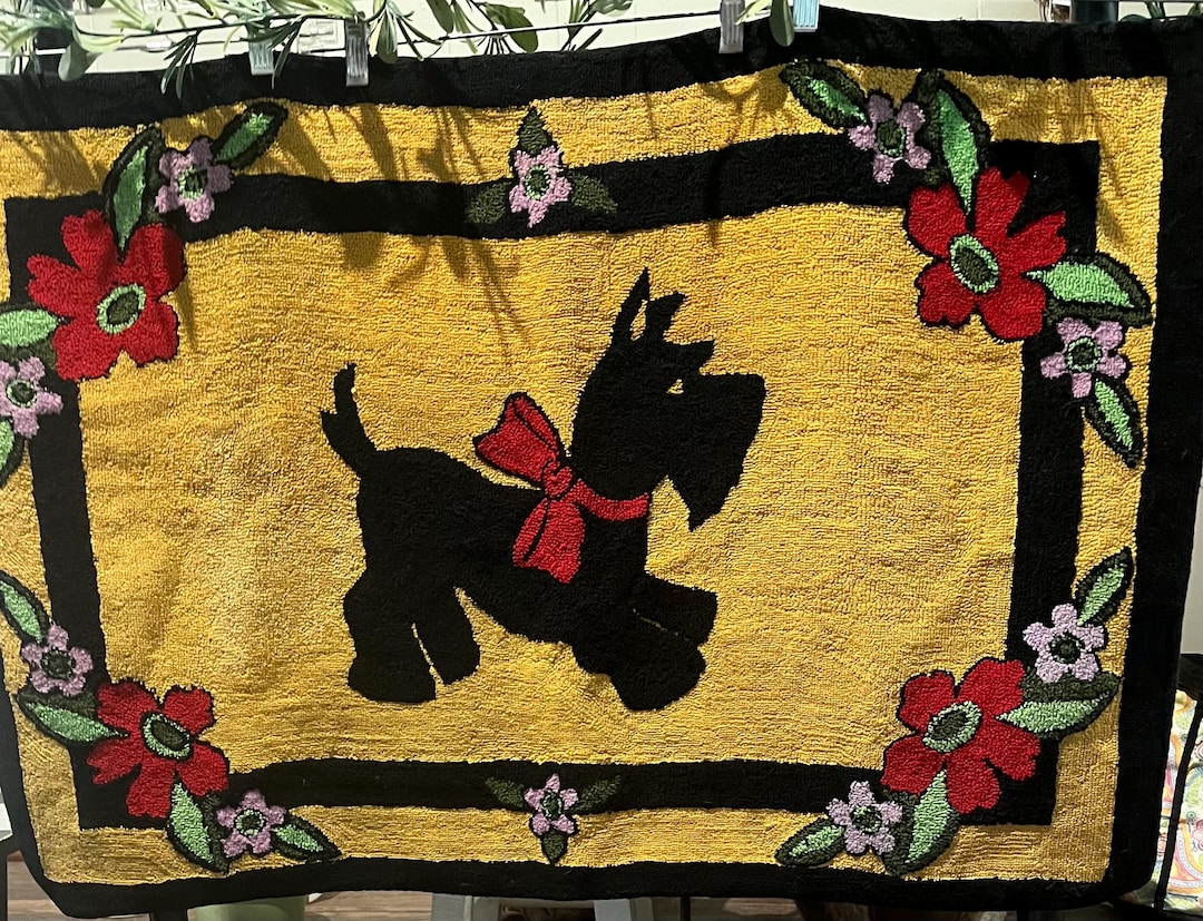 Scotty Rug Mat Vintage Scottie Dog Rug, Hooked, Wall Hanging, Home Decor - Etsy