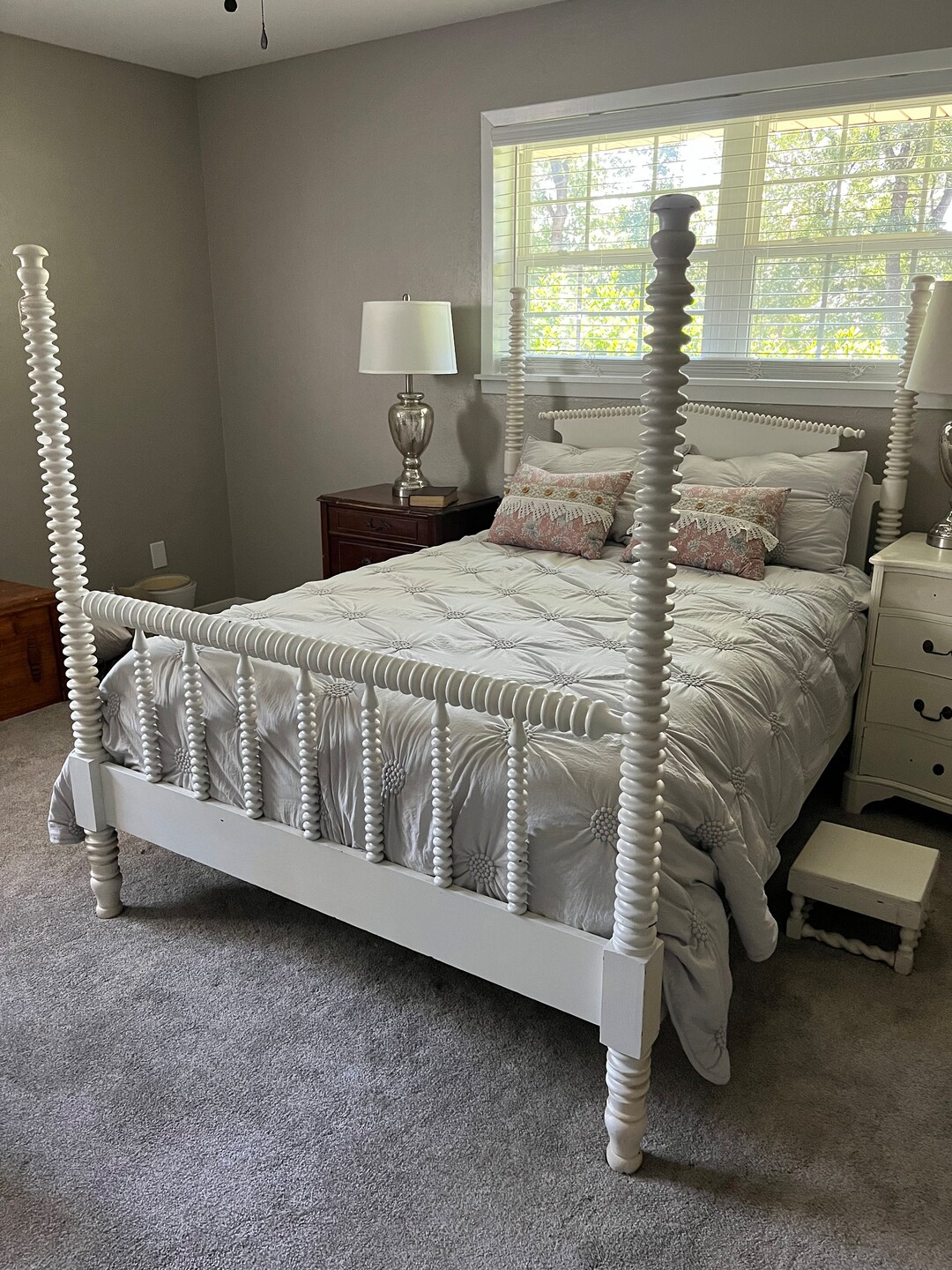 Antique Spool Bed Full Size White Spool Bed Wood Rails Etsy