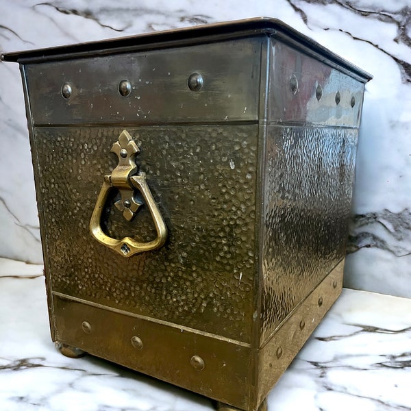 Antique Brass and Metal Coal Hod RARE