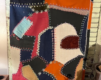 Crazy Quilt Piece, 32” x 24”, Vintage Quilt Piece