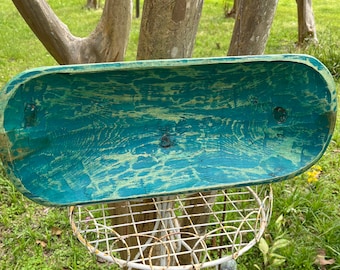 Turquoise Dough Bowl. 19.5” x 8” x 2”, Hand Carved, cottage dough bowl,  Farmhouse Wood Bowl