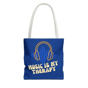 Music Is My Therapy Tote Bag: Eco-Friendly Polyester Carryall