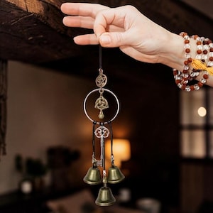 Witch Bells Door Hanging Decor, Pagan Wind Chime Protection Charm, Gothic Witchcraft Home Decor, Wiccan Door Knob Ornament