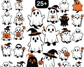 Halloween Ghost Clipart Bundle, Witch Ghost SVG PNG (Digital Download)