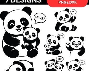 Cute Panda SVG PNG Clipart Bundle | Panda Cricut File, Panda PNG, Cartoon Panda Animal Vector Files, Panda Clipart Digital Download, Instant