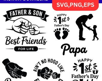 Fathers Day 8 SVG Bundle, Dad Son Fist Bump SVG, Papa svg, 1st Fathers Day, Fatherhood PNG, Daddy svg Files for Cricut Instant Download