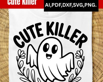Cute Killer Ghost SVG, Spooky Halloween Shirt Design (Digital Download)