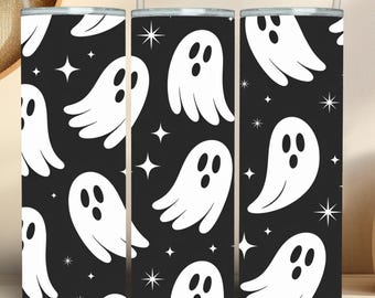 Cute Ghost Tumbler Wrap PNG, 20oz Skinny Sublimation Design, Halloween Fall Digital Download