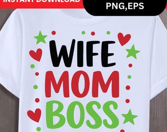 Wife Mom Boss PNG, Retro Mama Floral Design (Digital Download)