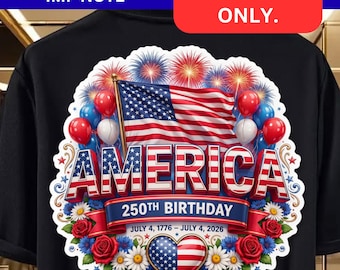 USA 250th Birthday Floral Design, Patriotic T-Shirt Sublimation (Digital Download)