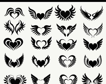 Heart Wing SVG Bundle, Doodle Heart Clipart, Love Design (Digital Download)
