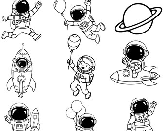 水彩画の宇宙飛行士のクリップアート：宇宙 PNG、ロケット、惑星（デジタルダウンロード、商用利用可 SVG ファイル）