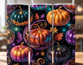 パンプキンハロウィンタンブラーラップ、20オンススリムPNG昇華プリント、秋のパーティーデザイン