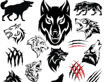 オオカミ SVG バンドル: クリップアート、ベクター、PNG ファイル (デジタル ダウンロード)