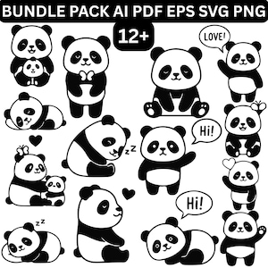 Cute Panda SVG PNG Clipart Bundle | Panda Cricut File, Panda PNG, Cartoon Panda Animal Vector Files, Panda Clipart Digital Download, Instant