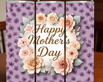 Floral Mama Tumbler Wrap, Retro Purple Mother's Day Design (Digital Download)