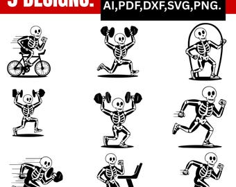 Skeleton Gym SVG Bundle: Funny Fitness Clipart (Commercial Use)