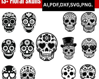 Floral Sugar Skull SVG Bundle: Mexican Day of the Dead, Halloween (Digital Download)