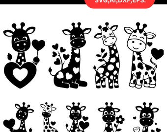 Giraffe SVG Bundle | Heart Animal Clipart (Digital Download for Cricut, Sublimation)