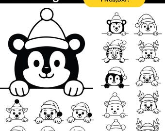 Cute Christmas animals, christmas SVG bundle, safari SVG, svg cricut, Santa svg, safari svg, woodland animals png, kawaii animals clipart