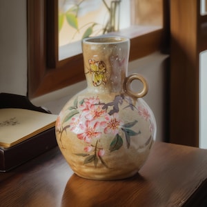 手描きのひまわりとバラの模様の陶器の花瓶、ヴィンテージスタイルのフラワーアレンジメントの花瓶、ホームテーブルの装飾ギフト