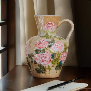 Handgeschilderde bloemen keramische vaas, lekvrije woonkamer of thee tafeldecor aardewerk voor water of gedroogde bloemen, cadeau voor bloemenliefhebbers