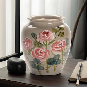 Hand-Painted Floral Ceramic Vase: Artisan Pottery Home Decor