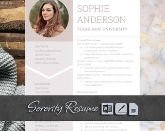 Sorority Rush Resume Template Editable Word, Pages, Google Docs (Digital Download)