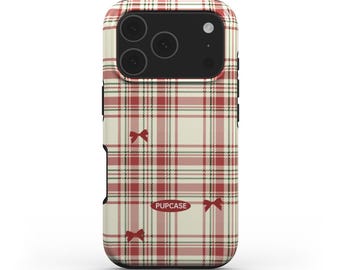 Rot karierte Weihnachten MagSafe iPhone Hülle | Festliche Tartan Handyhülle iPhone 12-17 | Geschenk für Sie