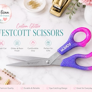 Custom Glitter Westcott Scissors: Custom Teacher Gift, Resin Scissors, Personalized Office Scissors, Cute Desk Accessory, Handmade