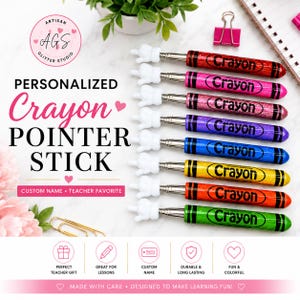 Custom Glitter Crayon Pointer Stick: Custom Teacher Pointer,  Classroom Reading Wand, Teacher Appreciation Gift, Reading Pointer