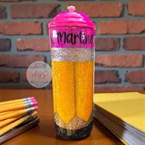 Custom Resin Glitter Pencil Style Pencil Holder with 25 #2 Pencils, Personalized Teacher Gift, Desk Accessory