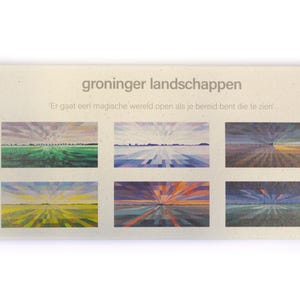 Ansichtkaarten - Abstracte landschappen geschilderd, voor aan de muur of om te versturen. Prints van 6 originele schilderijen.