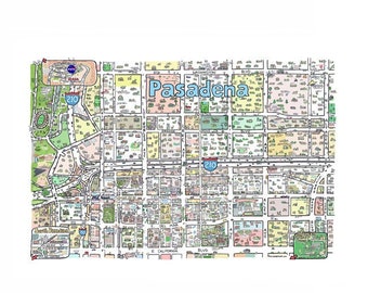 Pasadena, CA Print Hand-Drawn Los Angeles California Art Home Illustration Cartography Urban City Custom Street Drawing