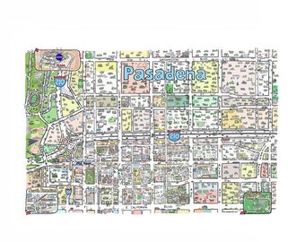 Pasadena, CA Print Hand-Drawn Los Angeles California Art Home Illustration Cartography Urban City Custom Street Drawing