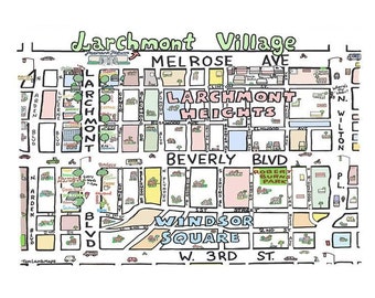 Larchmont Village Map Print, Hand-Drawn Los Angeles Art