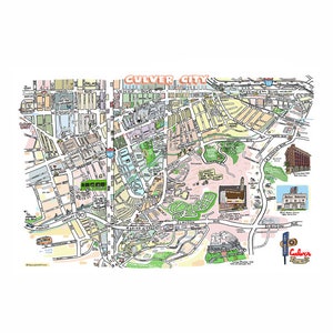 カルバーシティ CA マップ プリント 手描き ロサンゼルス カリフォルニア アート ホーム イラスト 地図作成 都市 カスタム ストリート ドローイング 不動産 ヒップスター