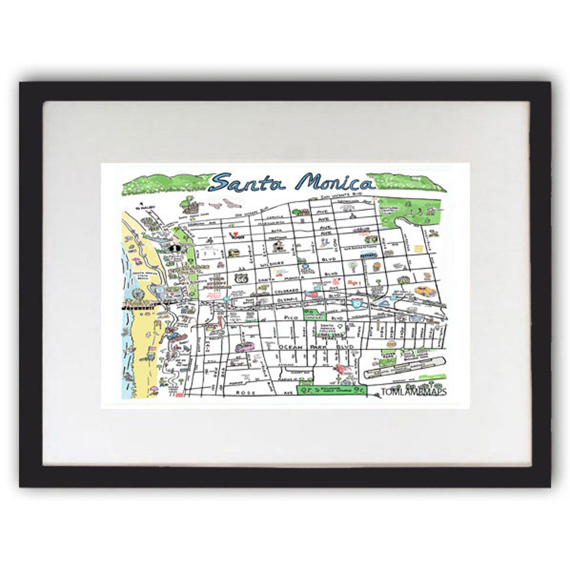 Santa Monica CA Map Print Hand-drawn California Art Beach - Etsy
