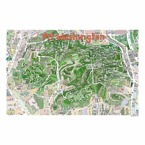 Washington Los Angeles CA Mapa Impressão Desenhado à Mão L.A. Califórnia Montanha Verde Arte Ilustração Cartografia Cidade Urbana Desenho Personalizado