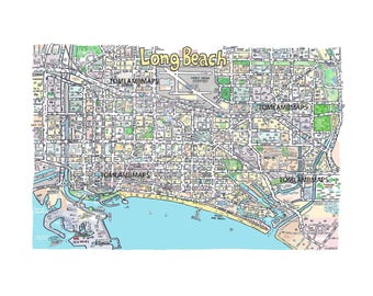 Long Beach CA Map Print Hand-Drawn Los Angeles California Art Home Illustration Cartography Urban City Custom Street Drawing mug