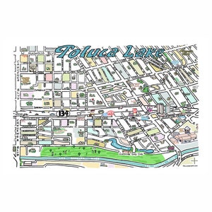 トルーカ湖 CA 地図 印刷 手描き ロサンゼルス カリフォルニア アート ホーム イラスト 地図作成 都市 カスタム ストリート 描画 不動産