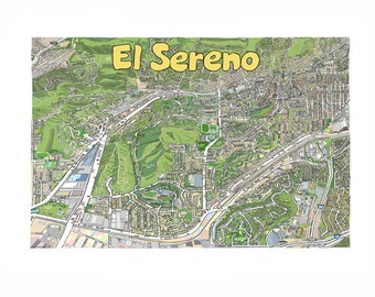 El Sereno CA Map Print Hand-Drawn L.A. California Art Home Illustration Cartography Urban  Custom Street Drawing Real Estate Hipster