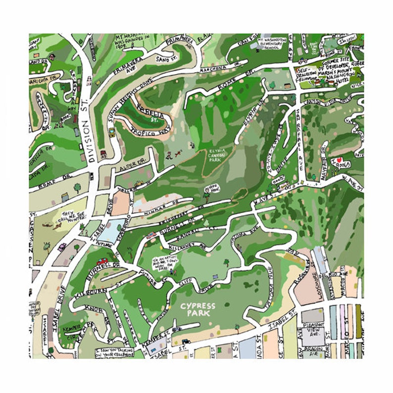 Mt. Washington Los Angeles CA Map Print Handdrawn L.A. California