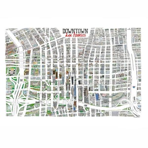 Downtown Los Angeles L.A. Carte dessinée à la main Imprimer California Art Home Illustration Cartographie Urban City Custom Street Drawing Immobilier