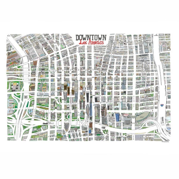 Downtown Los Angeles L.A. Hand-Drawn Map Print California Art Home Illustration Cartography Urban City Custom Street Drawing Real Estate