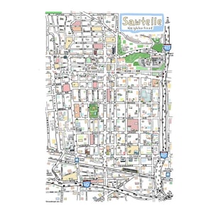 Sawtelle Los Angeles CA Mapa Impressão Desenhado à Mão L.A. Califórnia Arte Casa Ilustração Cartografia Cidade Urbana