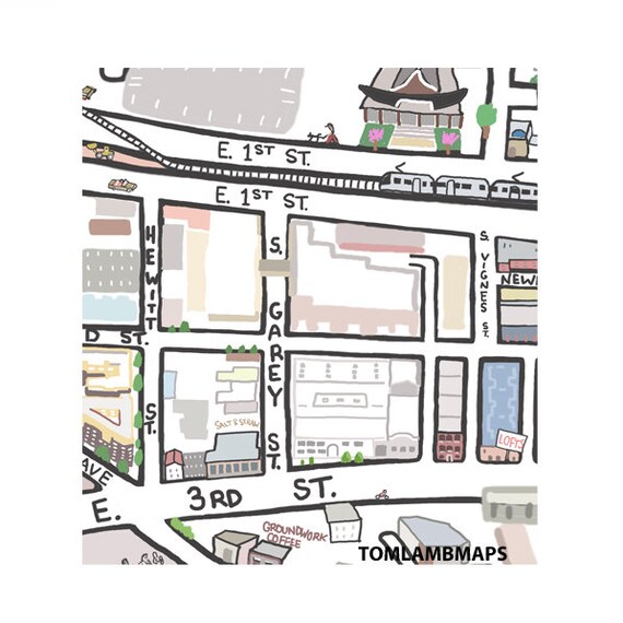 Little Tokyo Los Angeles Ca Map Print Hand Drawn L A Etsy