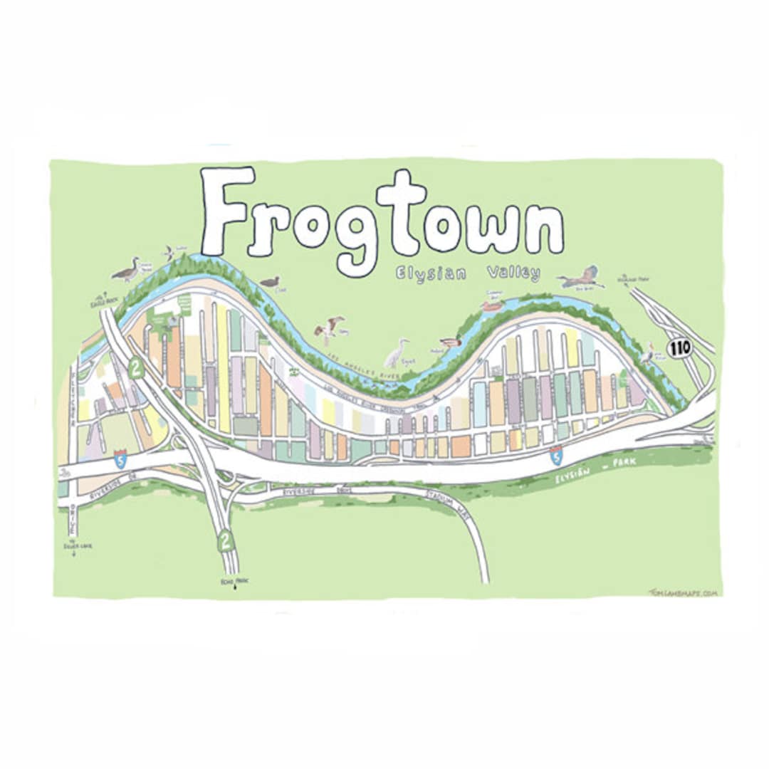Frogtown Hand Drawn Map Los Angeles LA River Etsy