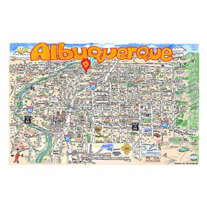 Albuquerque kaart muurschildering illustratie print cartografie