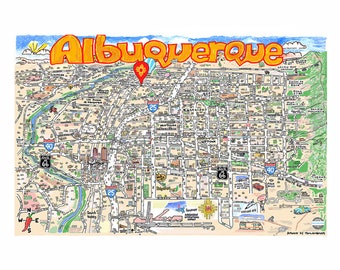 Albuquerque map mural illustration print cartography